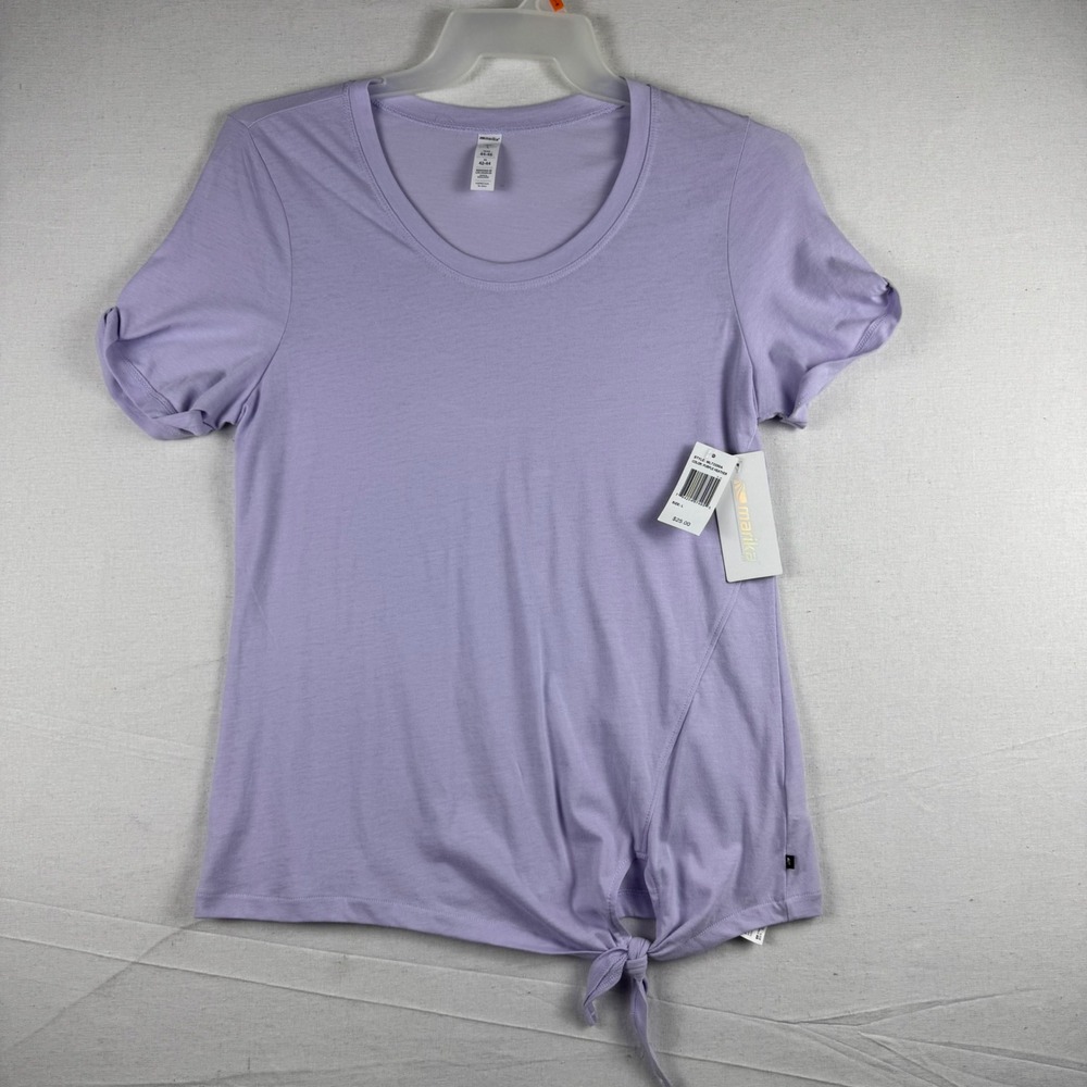 Marika Fit Womens Purple Heather Tie Knot Short Sleeve Activewear Top MLT3350A L